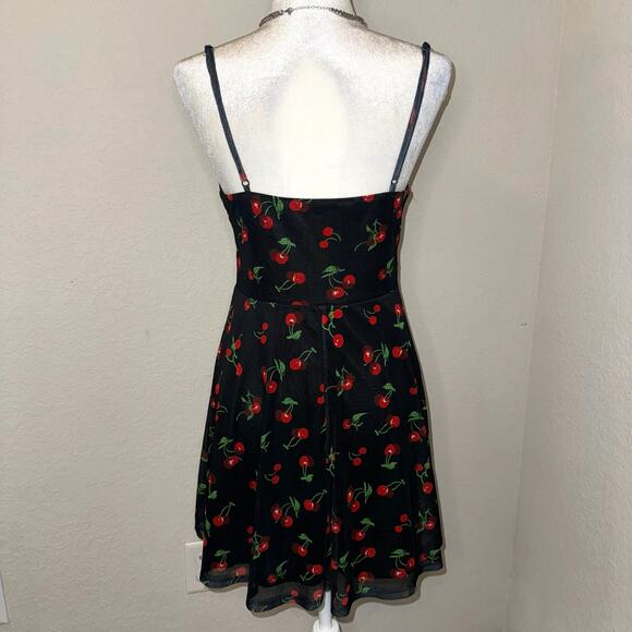 Cherry Print Mini Milkmaid Black Dress Women's Size S/M Casual Preppy - Picture 3 of 7